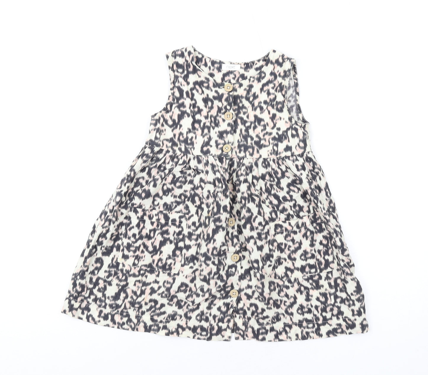 NEXT Girls Multicoloured Animal Print Cotton Trapeze & Swing Size 4-5 Years Round Neck Button