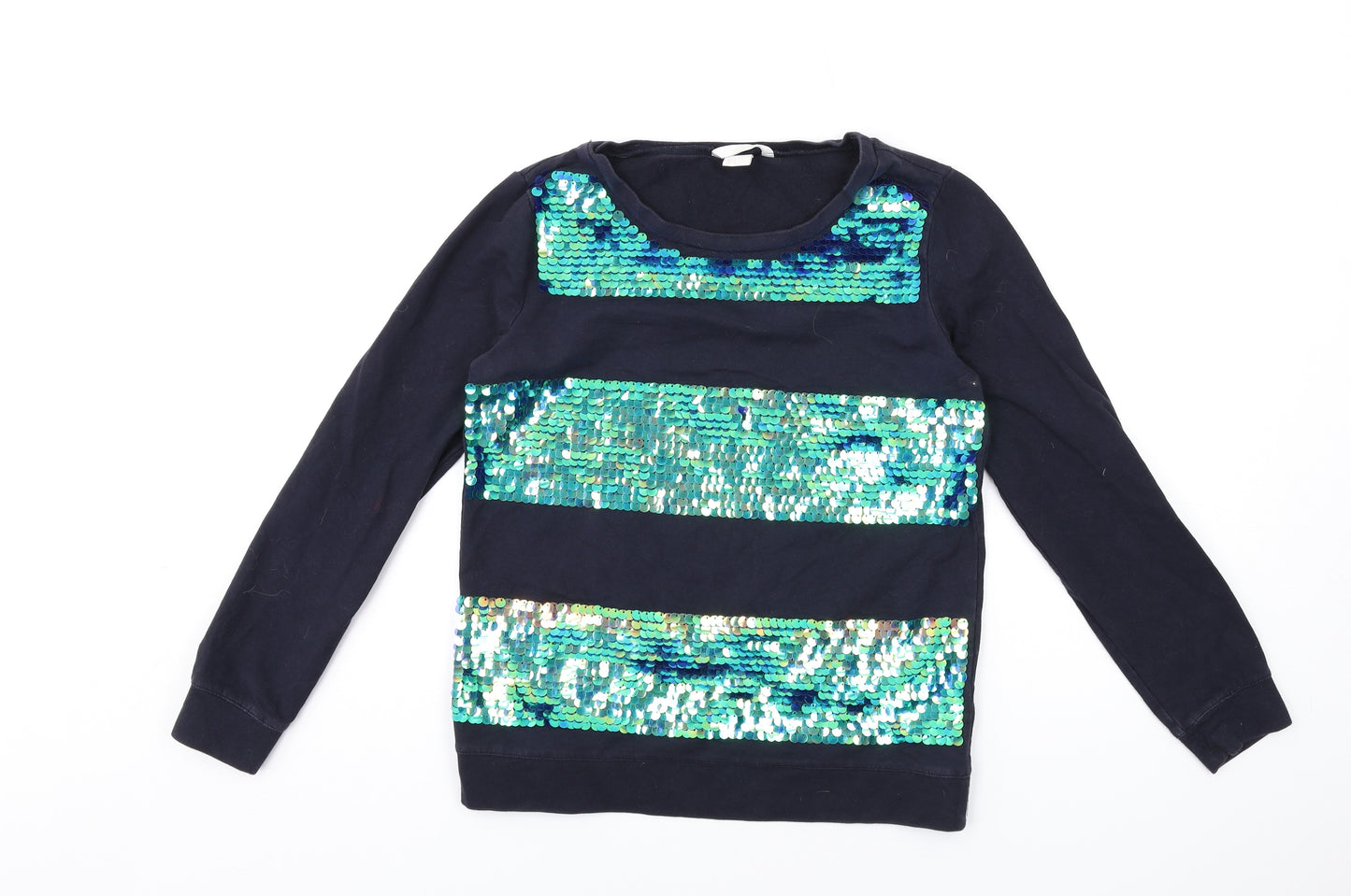 H&M Womens Blue Cotton Pullover Sweatshirt Size S Pullover - Sequins