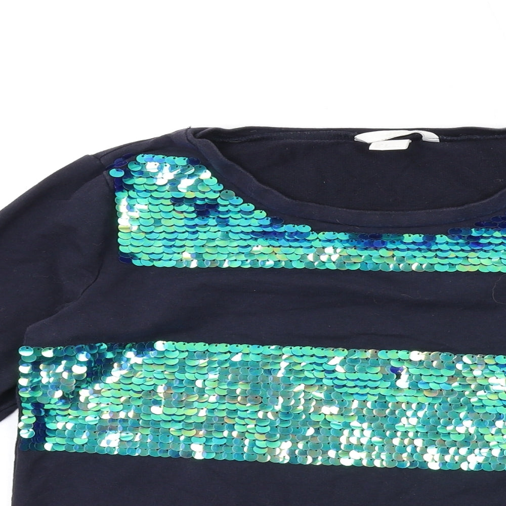H&M Womens Blue Cotton Pullover Sweatshirt Size S Pullover - Sequins