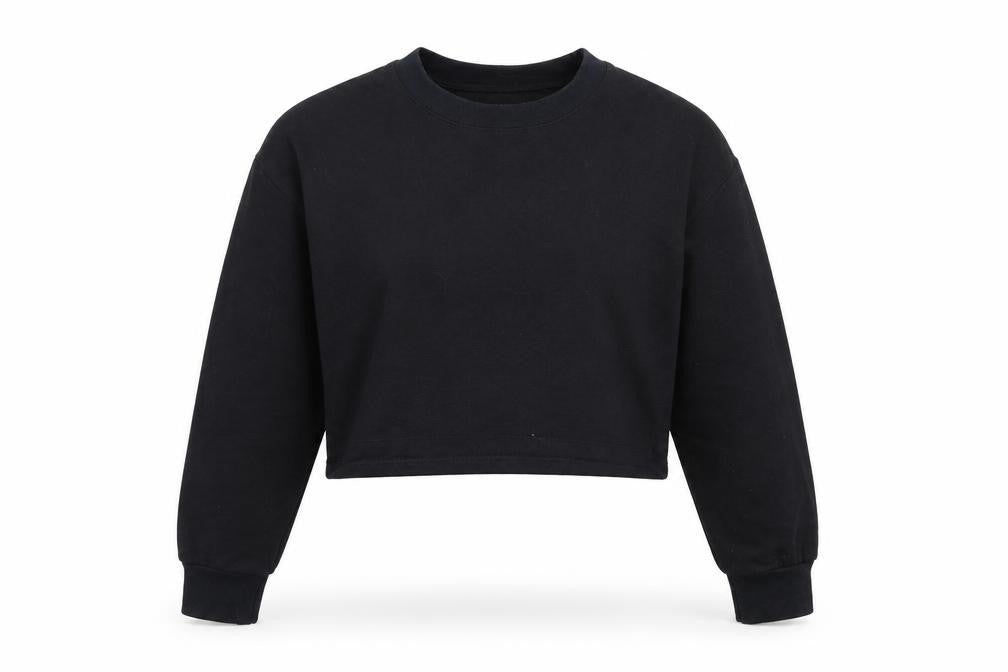 Front view of Zara women’s black cotton pullover sweatshirt, size S, pullover