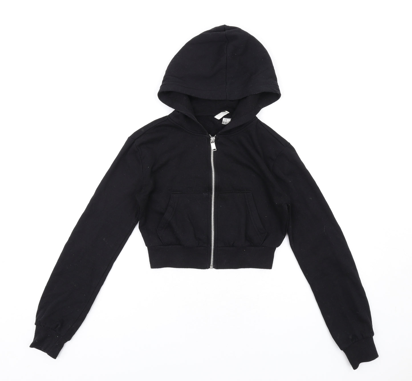 H&M Womens Black Cotton Full Zip Hoodie Size XS Zip
