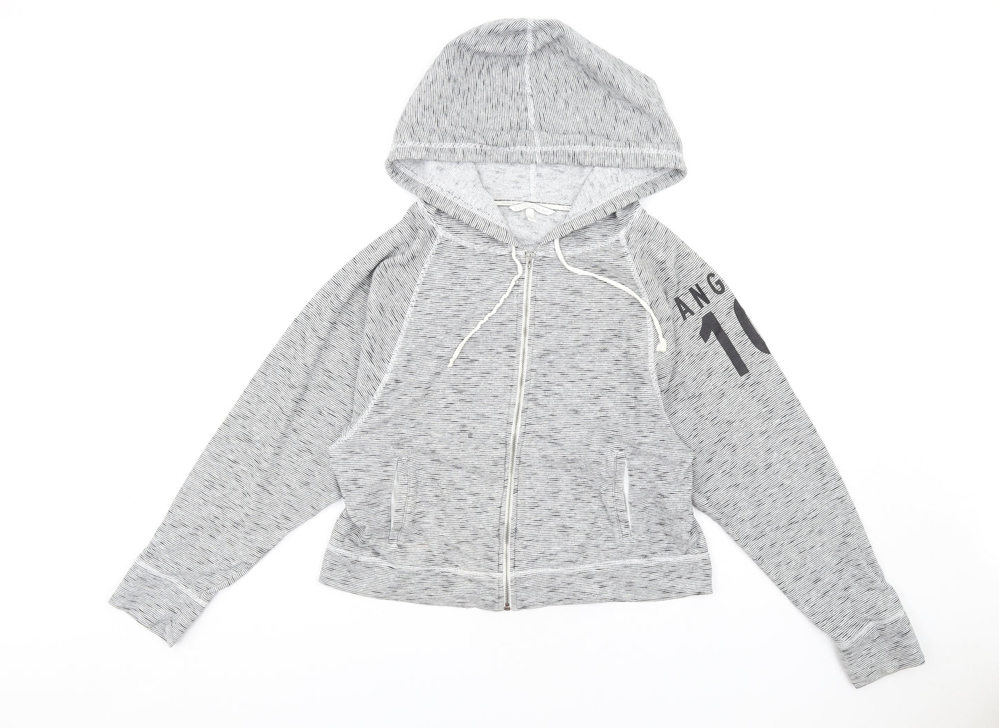 Victoria's Secret Womens Black Striped Cotton Full Zip Hoodie Size L Zip