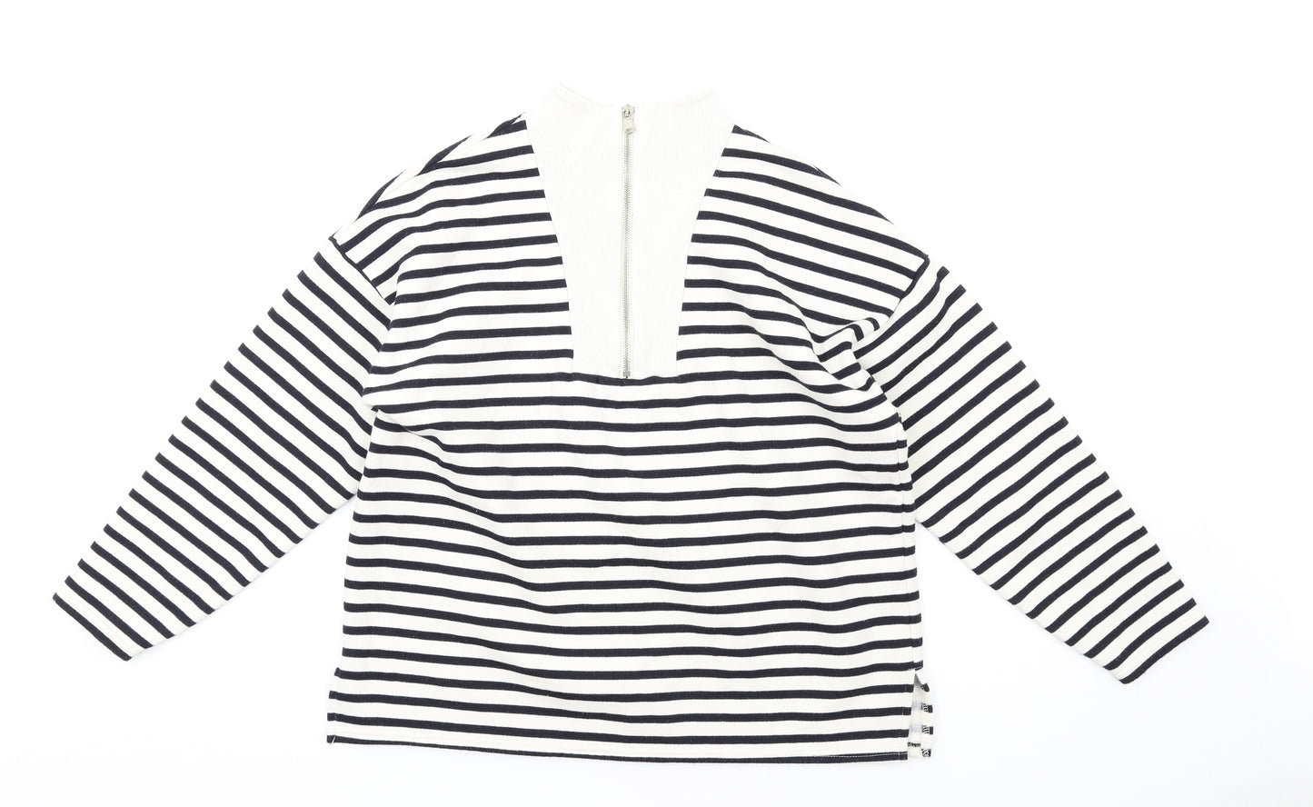 Zara Womens White Striped Cotton Pullover Sweatshirt Size S Zip