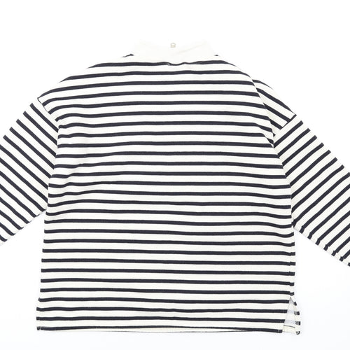 Zara Womens White Striped Cotton Pullover Sweatshirt Size S Zip