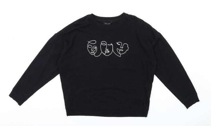 New Look Womens Black Cotton Pullover Sweatshirt Size S Pullover