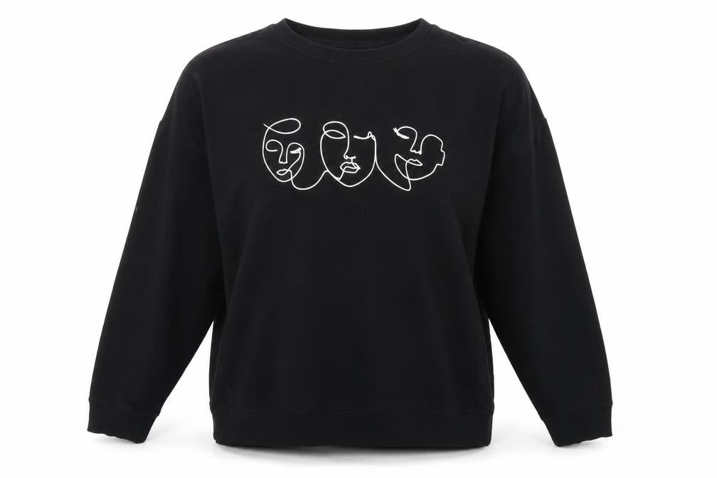 Front view of New Look women’s black cotton pullover sweatshirt, size S, pullover