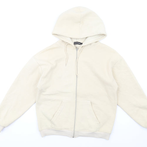 PRETTYLITTLETHING Womens Beige Cotton Full Zip Hoodie Size 4 Zip