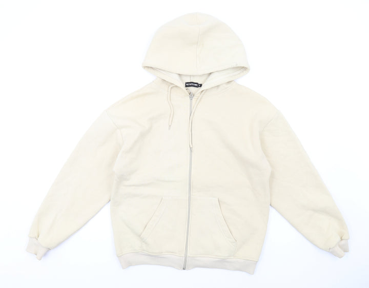 PRETTYLITTLETHING Womens Beige Cotton Full Zip Hoodie Size 4 Zip