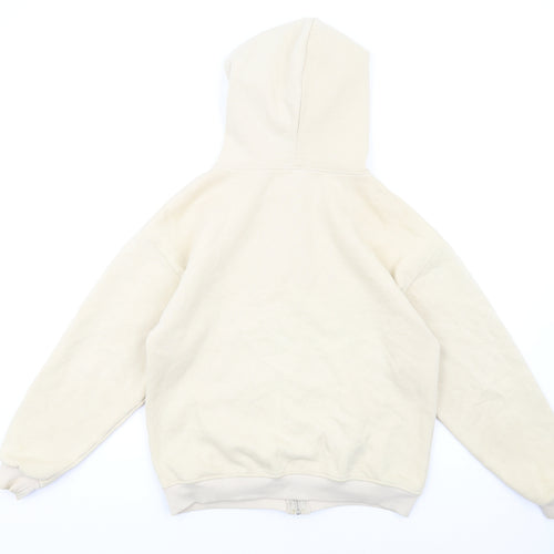 PRETTYLITTLETHING Womens Beige Cotton Full Zip Hoodie Size 4 Zip