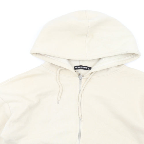 PRETTYLITTLETHING Womens Beige Cotton Full Zip Hoodie Size 4 Zip