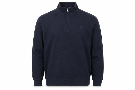 Front view of Douglas Howard men’s blue cotton pullover sweatshirt, size M