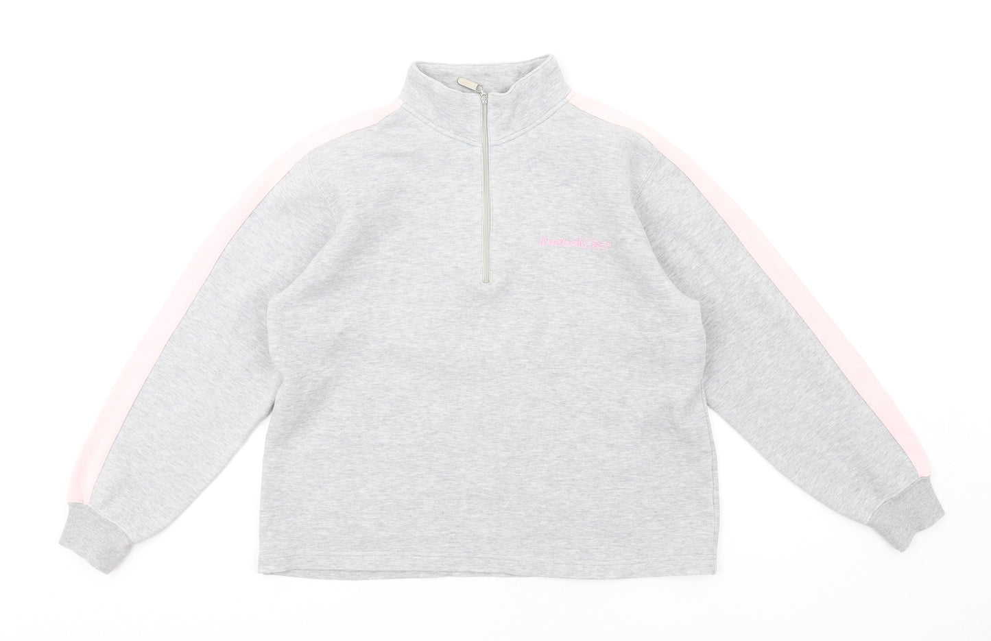 Reebok Womens Grey Polyester Pullover Sweatshirt Size L Zip