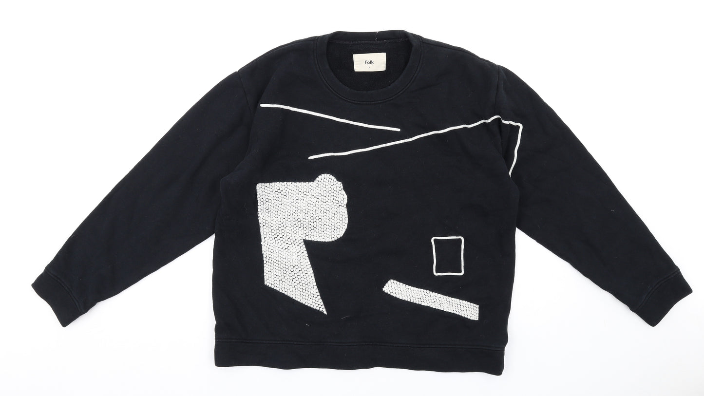 Folk Womens Black Cotton Pullover Sweatshirt Size M Pullover