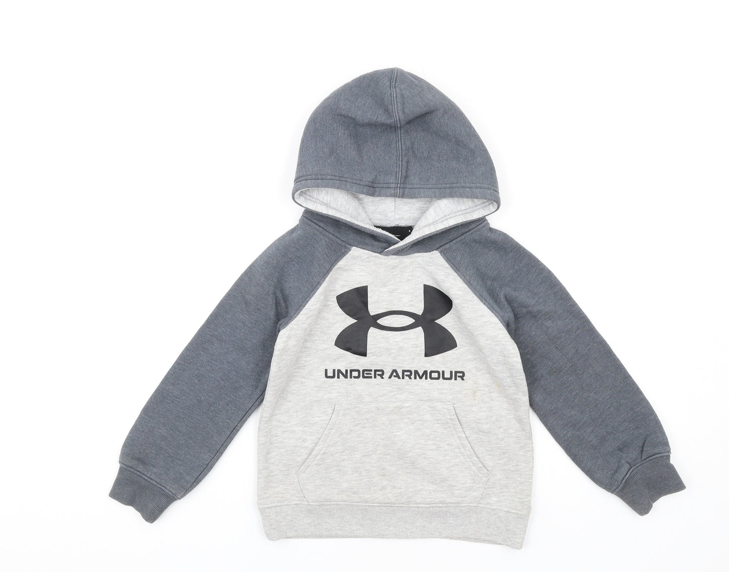 Under armour Boys Grey Cotton Pullover Hoodie Size 5 Years Pullover