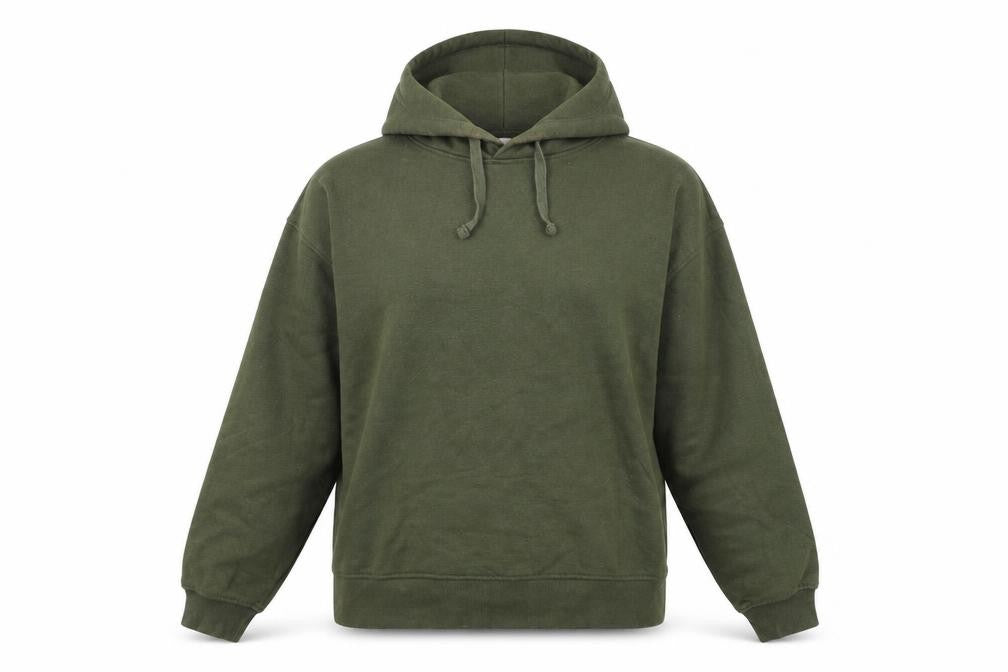 Front view of Zara women’s green cotton pullover hoodie, size S, pullover