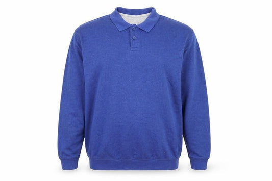 Front view of EWM men’s blue cotton pullover sweatshirt, size 2XL