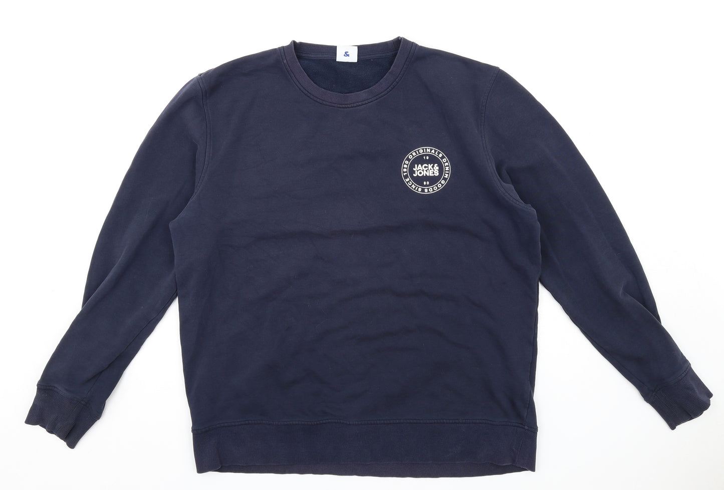 JACK & JONES Mens Blue Cotton Pullover Sweatshirt Size 2XL