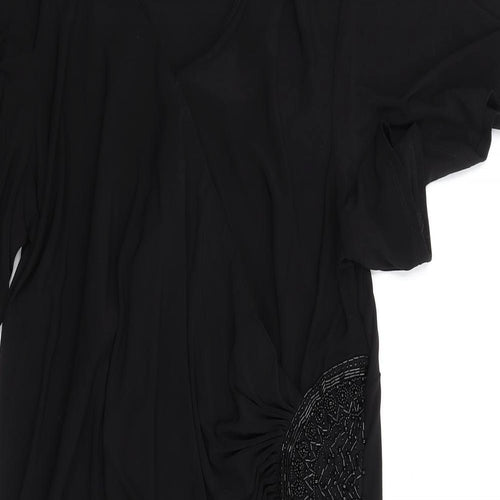 Ann Harvey Womens Black Polyester A-Line Size 20 V-Neck Pullover - Beaded