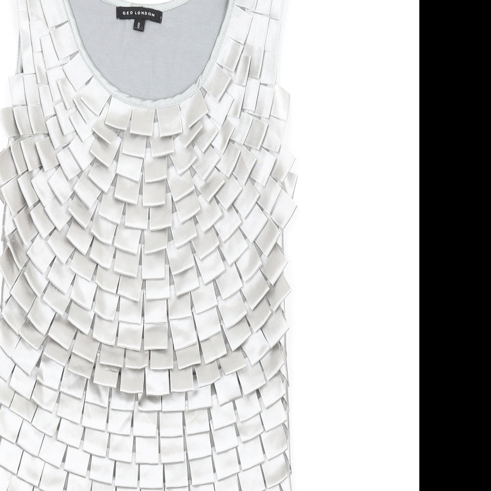 QED London Womens Silver Polyester Tank Dress Size 8 Round Neck Pullover