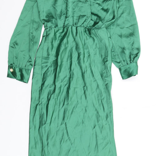 Zara Womens Green Polyester A-Line Size S High Neck Zip