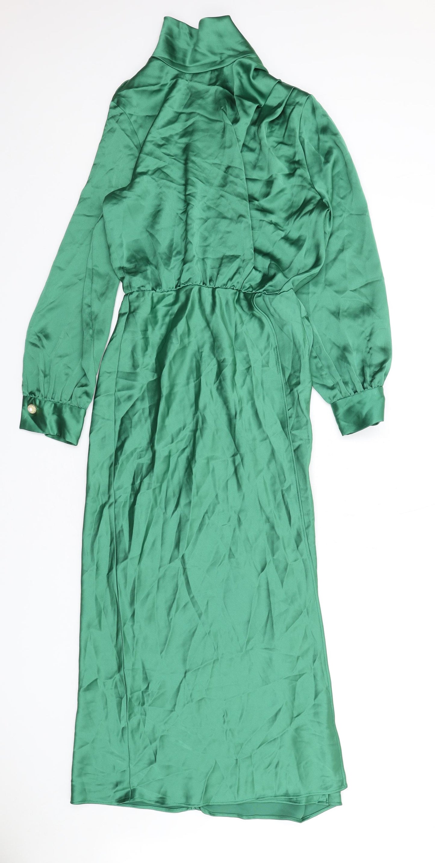 Zara Womens Green Polyester A-Line Size S High Neck Zip