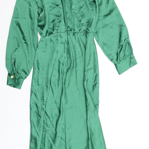 Zara Womens Green Polyester A-Line Size S High Neck Zip