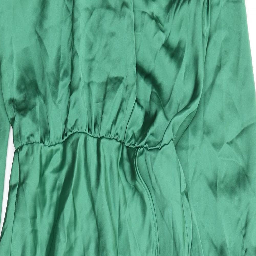 Zara Womens Green Polyester A-Line Size S High Neck Zip