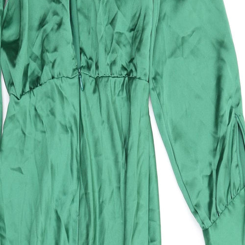 Zara Womens Green Polyester A-Line Size S High Neck Zip