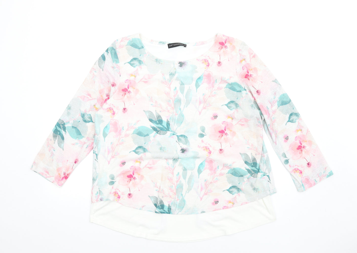Just Elegance Womens Multicoloured Floral Polyester Basic T-Shirt Size 16 Round Neck
