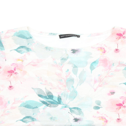Just Elegance Womens Multicoloured Floral Polyester Basic T-Shirt Size 16 Round Neck