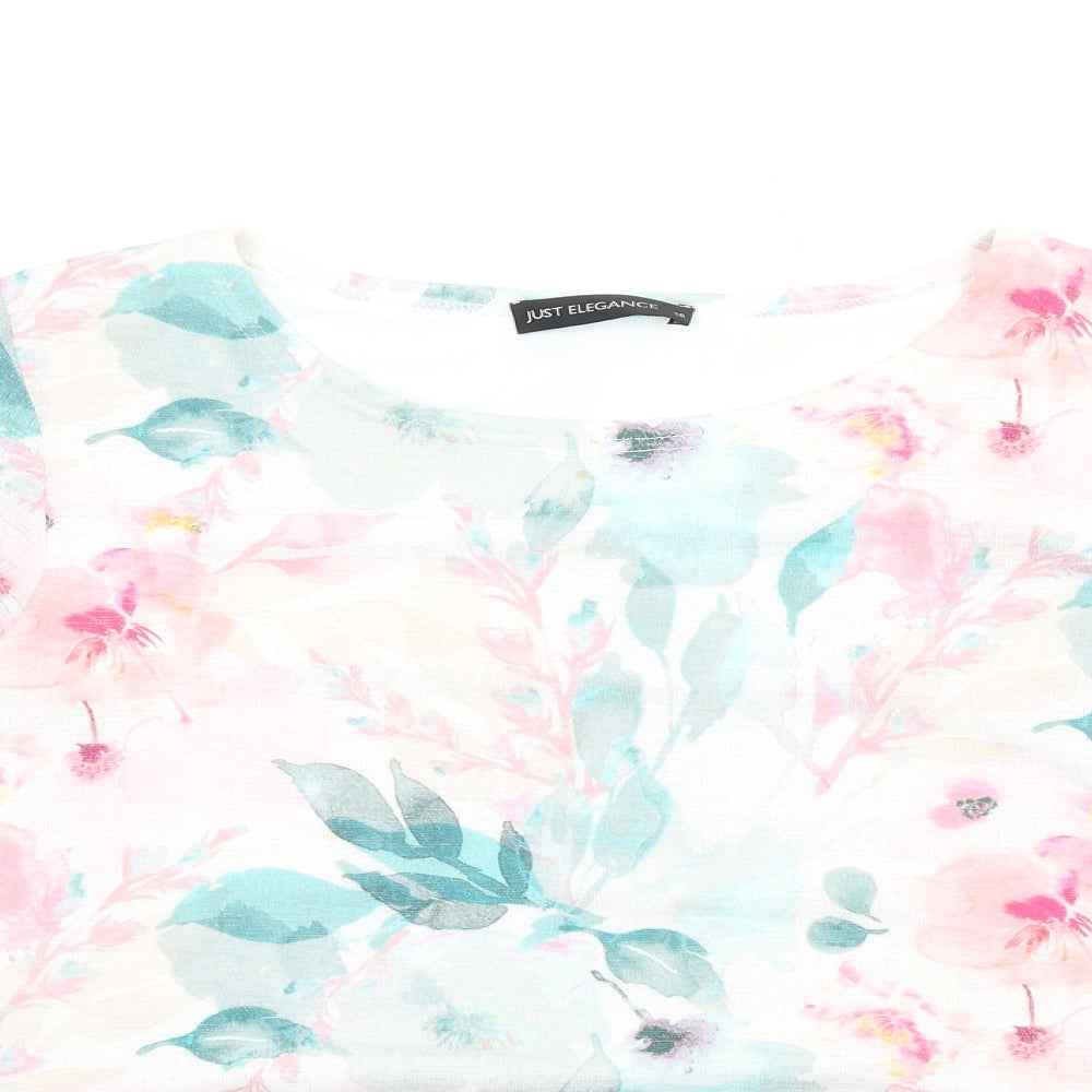 Just Elegance Womens Multicoloured Floral Polyester Basic T-Shirt Size 16 Round Neck