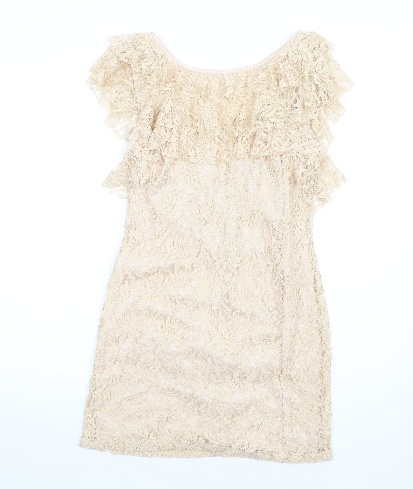 Lipsy Womens Beige Polyamide A-Line Size 10 Round Neck Zip