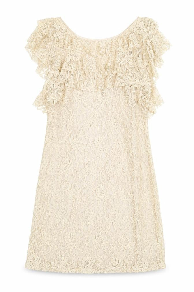 Front view of Lipsy women’s beige polyamide a-line, size UK 10, round neck zip