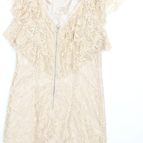 Lipsy Womens Beige Polyamide A-Line Size 10 Round Neck Zip