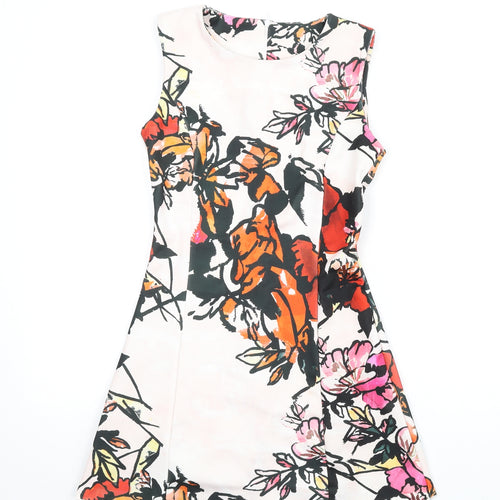 Mango Womens Multicoloured Floral Polyester A-Line Size S Round Neck Zip