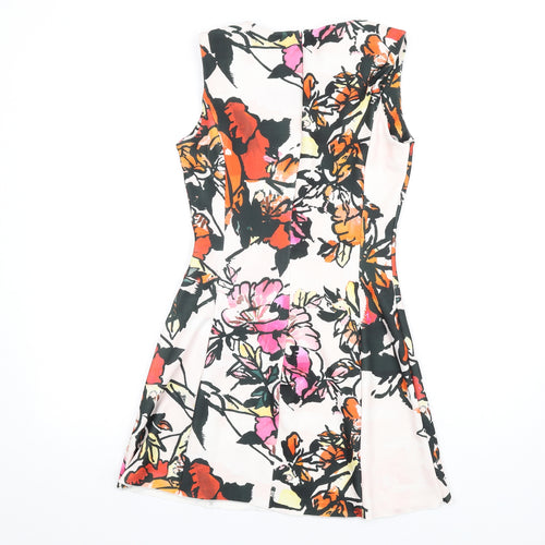Mango Womens Multicoloured Floral Polyester A-Line Size S Round Neck Zip