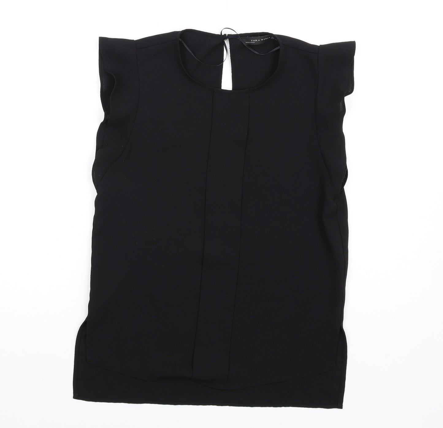 Zara Womens Black Polyester Basic T-Shirt Size XS Round Neck