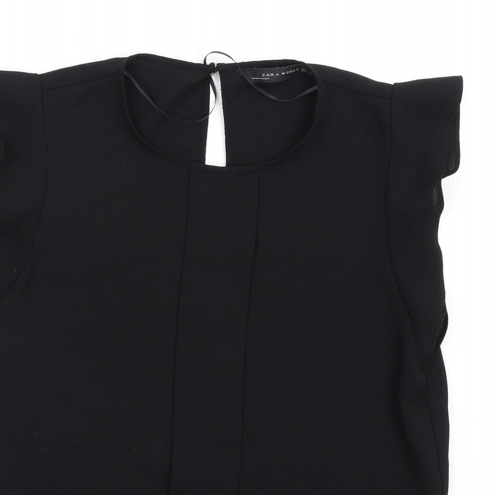 Zara Womens Black Polyester Basic T-Shirt Size XS Round Neck