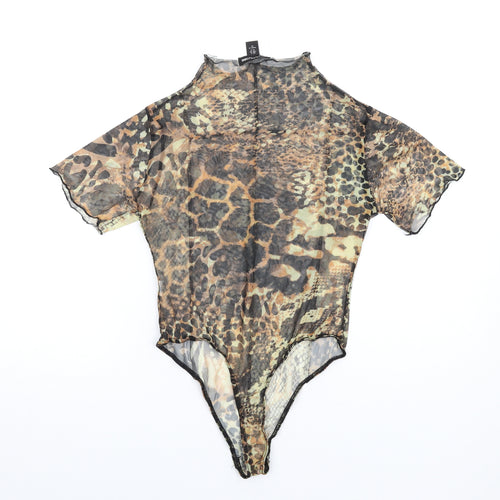 PRETTYLITTLETHING Womens Multicoloured Geometric Polyester Bodysuit One-Piece Size 8 Snap