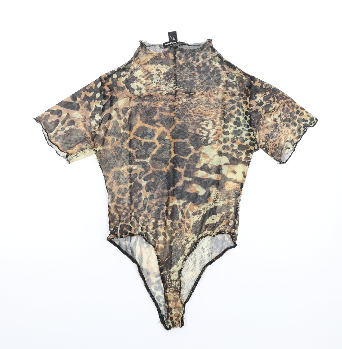 PRETTYLITTLETHING Womens Multicoloured Geometric Polyester Bodysuit One-Piece Size 8 Snap