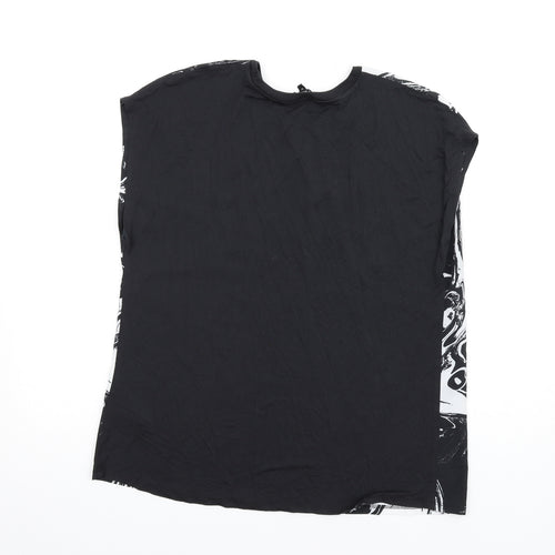 NEXT Womens Black Geometric Polyester Basic T-Shirt Size 16 Round Neck
