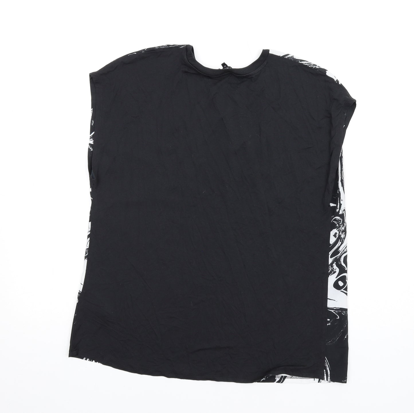 NEXT Womens Black Geometric Polyester Basic T-Shirt Size 16 Round Neck