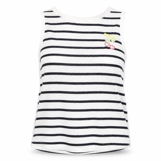 Front view of Next women’s ivory striped acrylic basic tank, size S, round neck