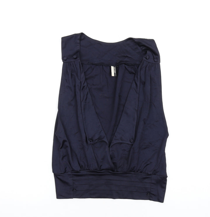 Topshop Womens Blue Viscose Basic Tank Size 10 V-Neck