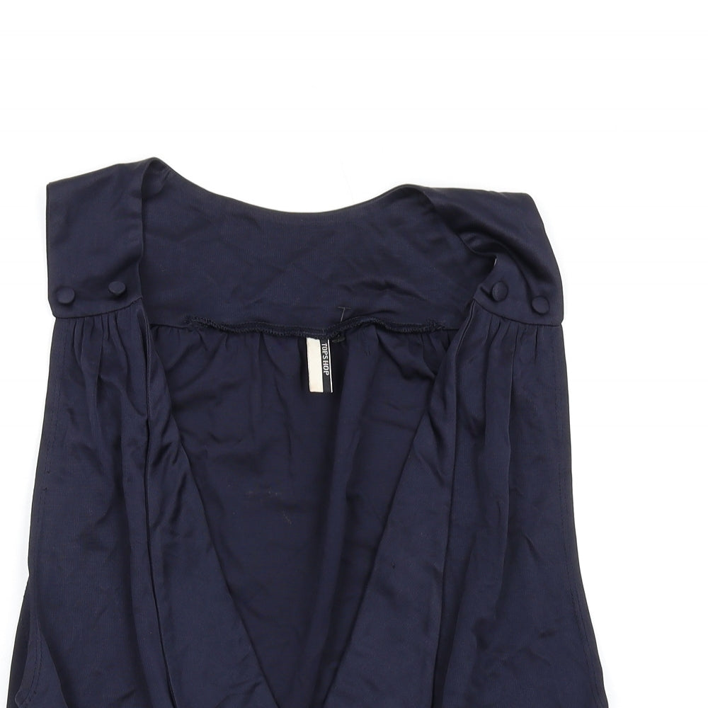 Topshop Womens Blue Viscose Basic Tank Size 10 V-Neck