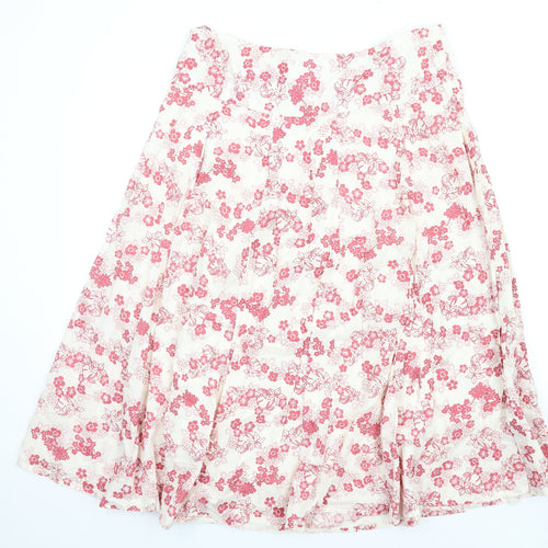 Editions Womens Ivory Floral Cotton A-Line Skirt Size 16 Zip