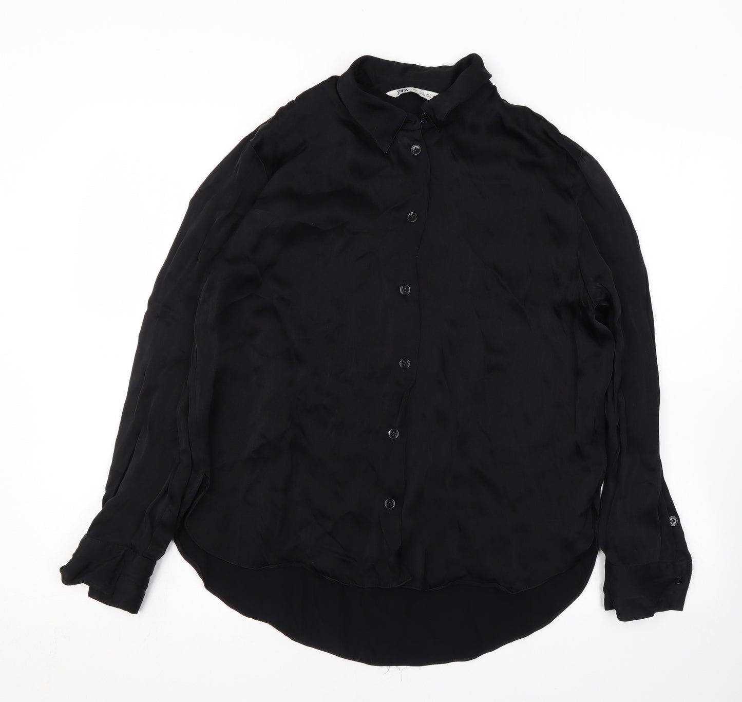 Zara Womens Black Viscose Basic Button-Up Size M Collared