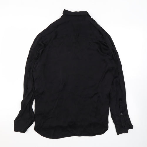 Zara Womens Black Viscose Basic Button-Up Size M Collared