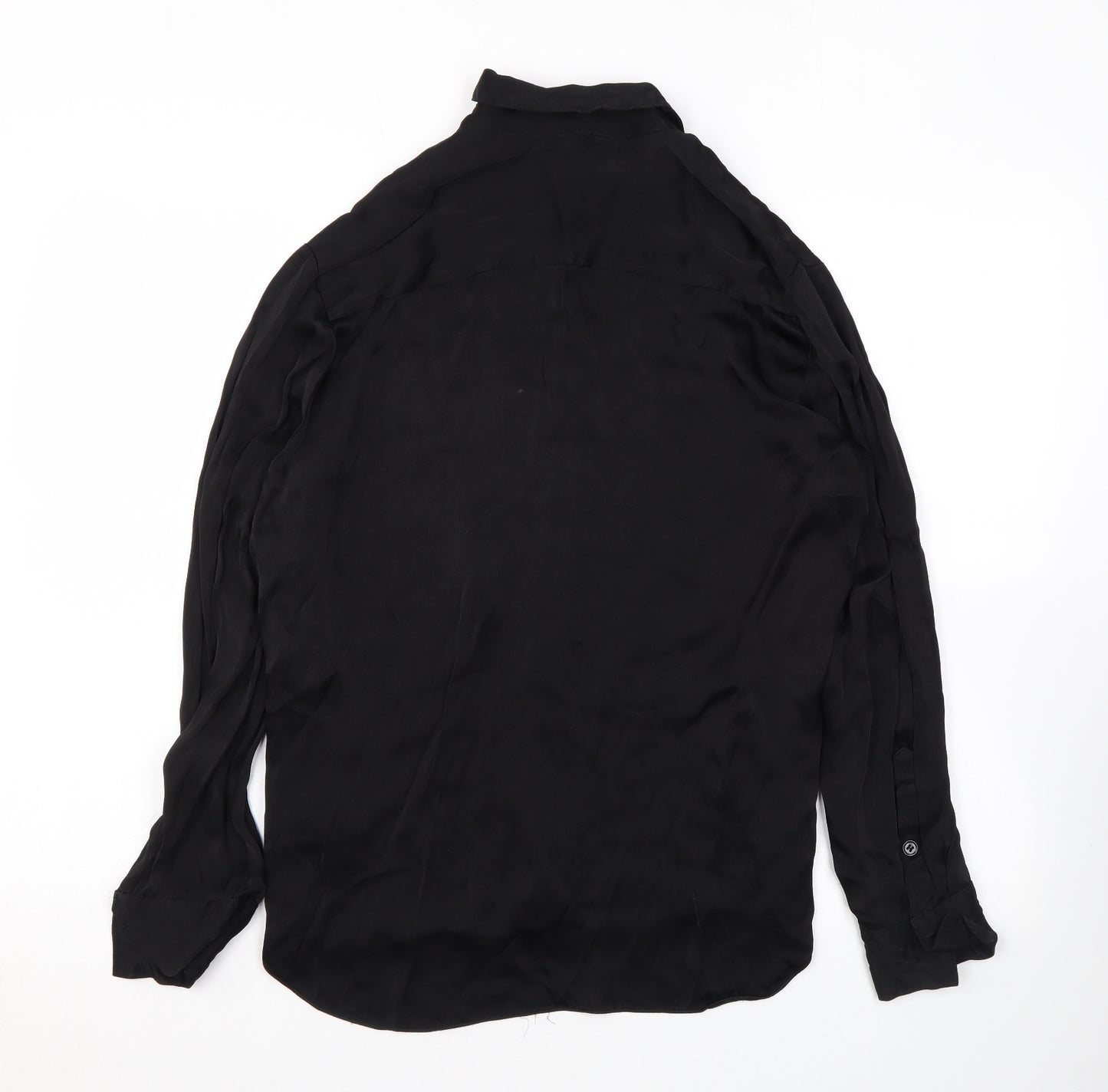 Zara Womens Black Viscose Basic Button-Up Size M Collared