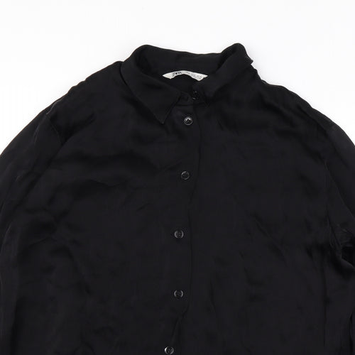 Zara Womens Black Viscose Basic Button-Up Size M Collared
